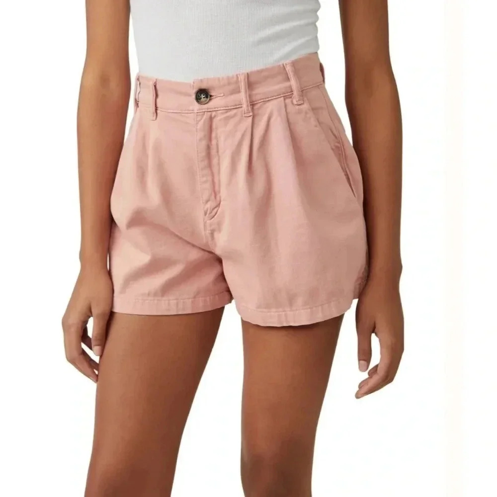 Free People High Waist Pleated Shorts in Dusty Rose